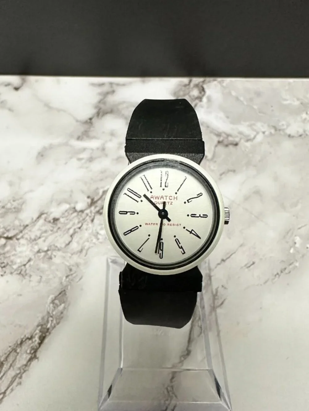3/$30 AWATCH Womens Watch White Dial 24MM  Black Resin Band New Battery 8.5